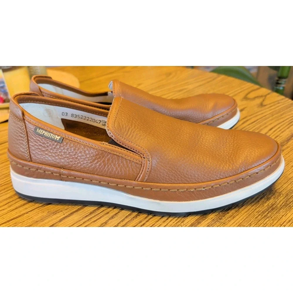 Mephisto Mens 10.5 Brown Pebbled Leather Air-Relax Comfort Shoes Sneaker Slip On